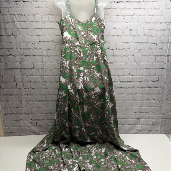 L'AGENCE Green Paisley Cutout Spaghetti-Strap Maxi Dress Sz 8 - Picture 4 of 13